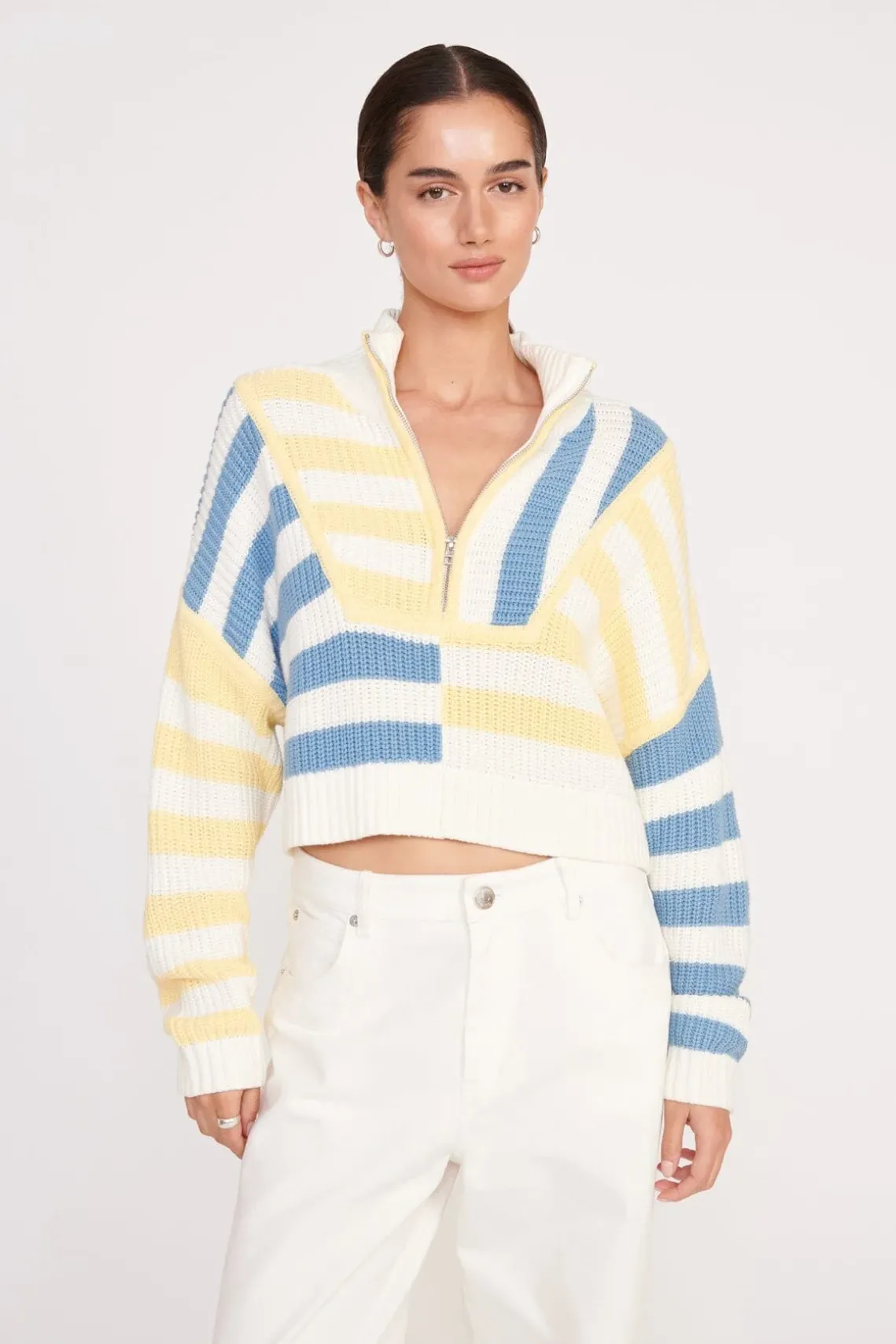 CROPPED HAMPTON SWEATER BUTTERCUP SEASHORE STRIPE