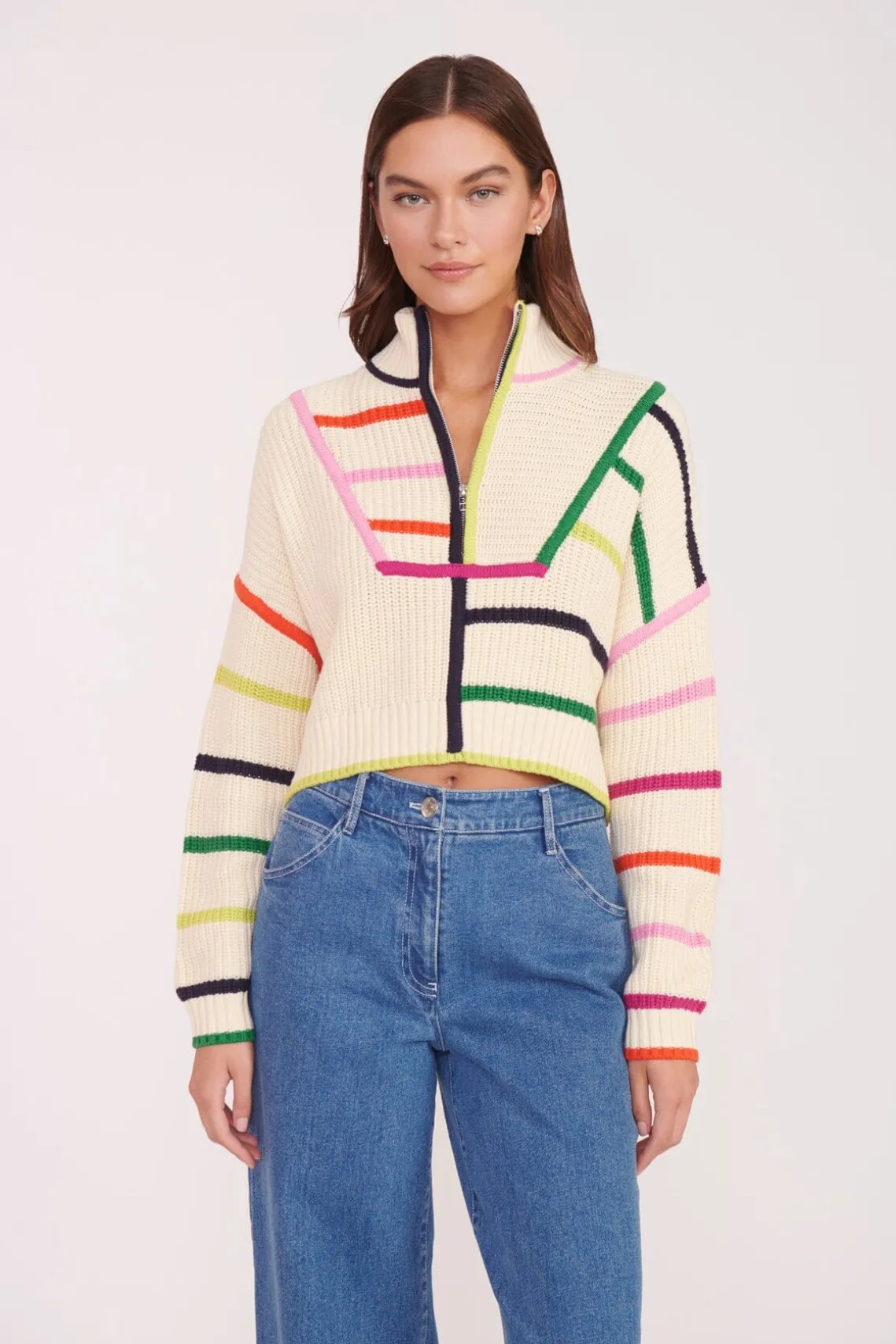 CROPPED HAMPTON SWEATER CREAM RAINBOW MULTI