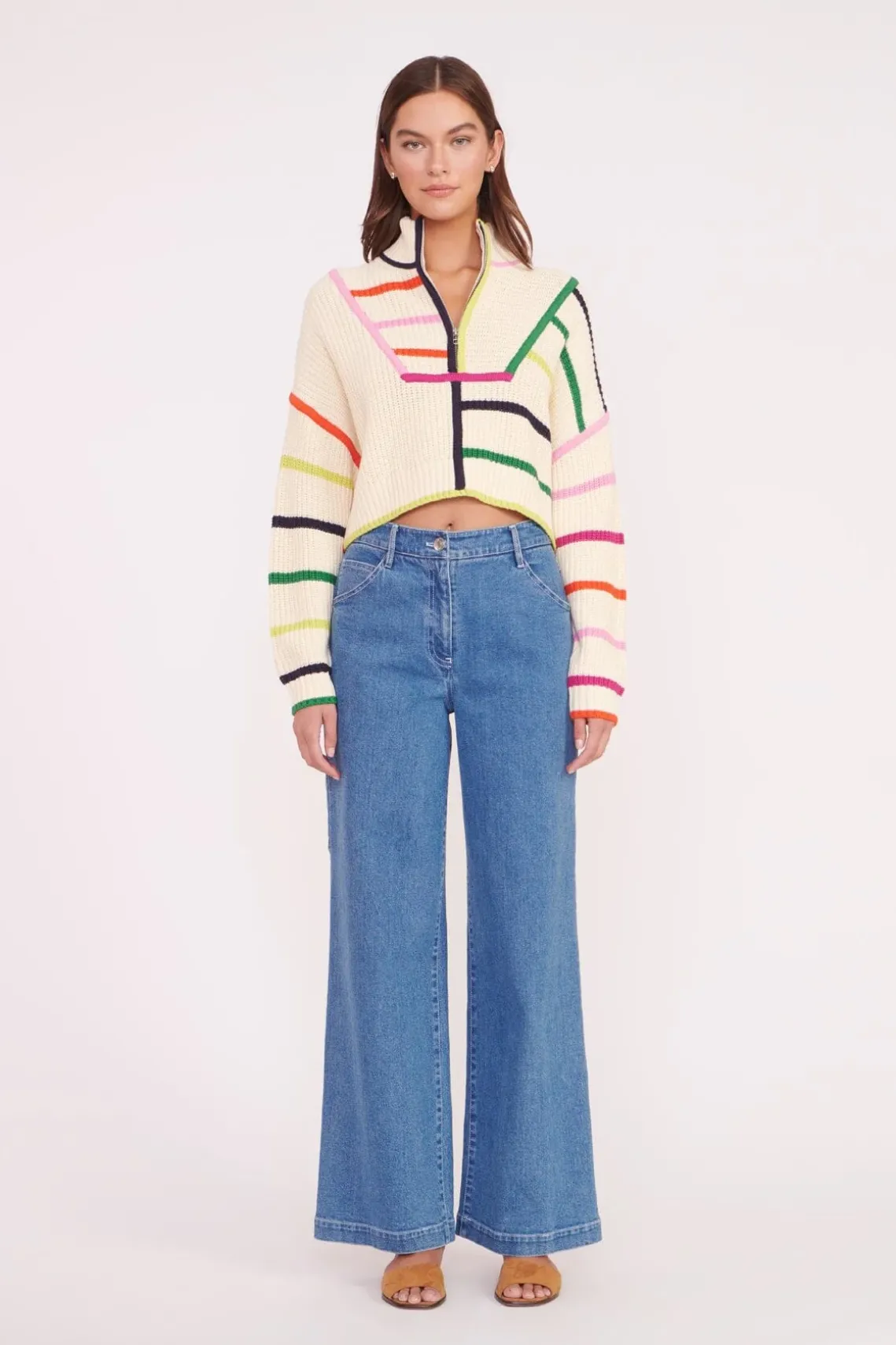 CROPPED HAMPTON SWEATER CREAM RAINBOW MULTI