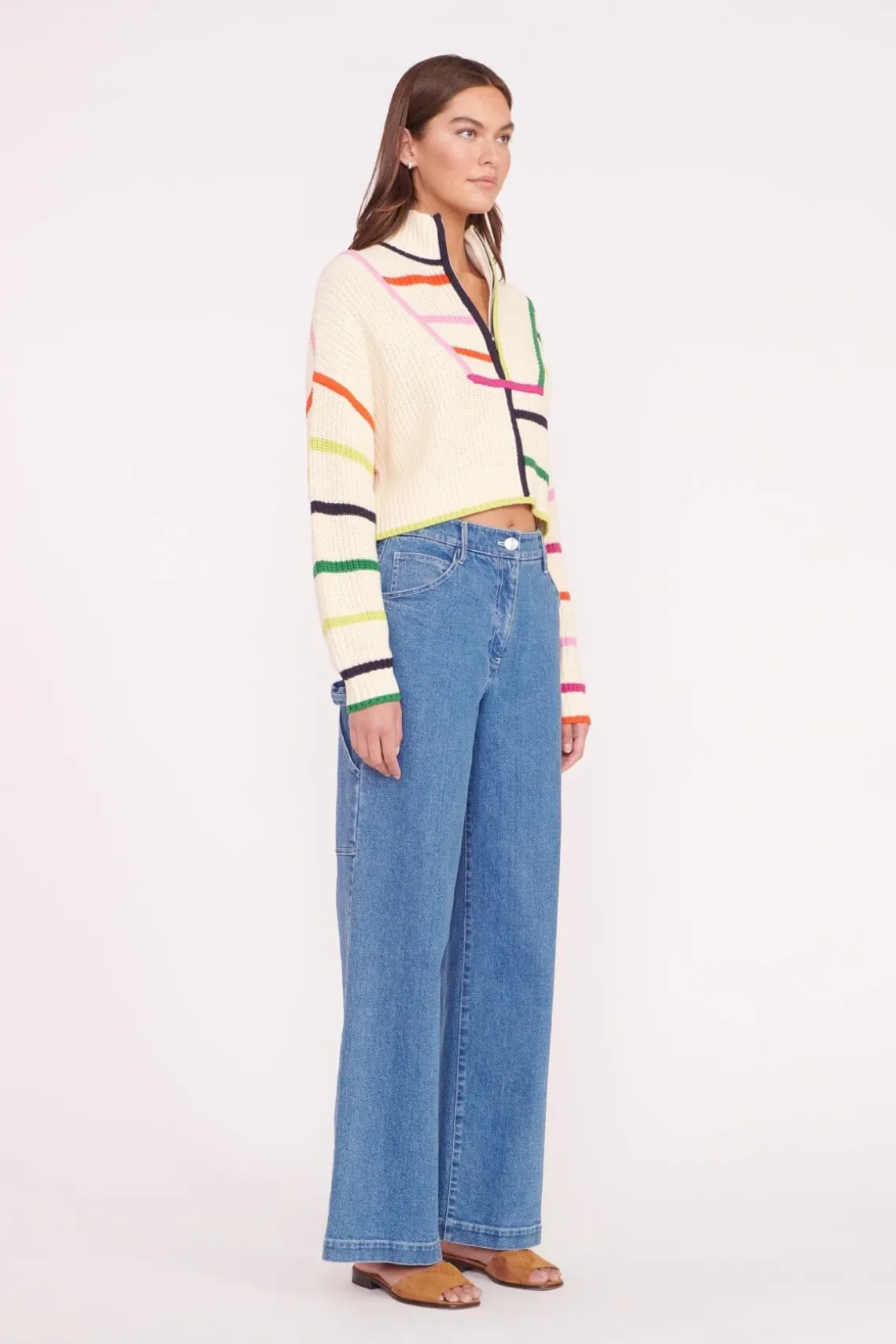 CROPPED HAMPTON SWEATER CREAM RAINBOW MULTI