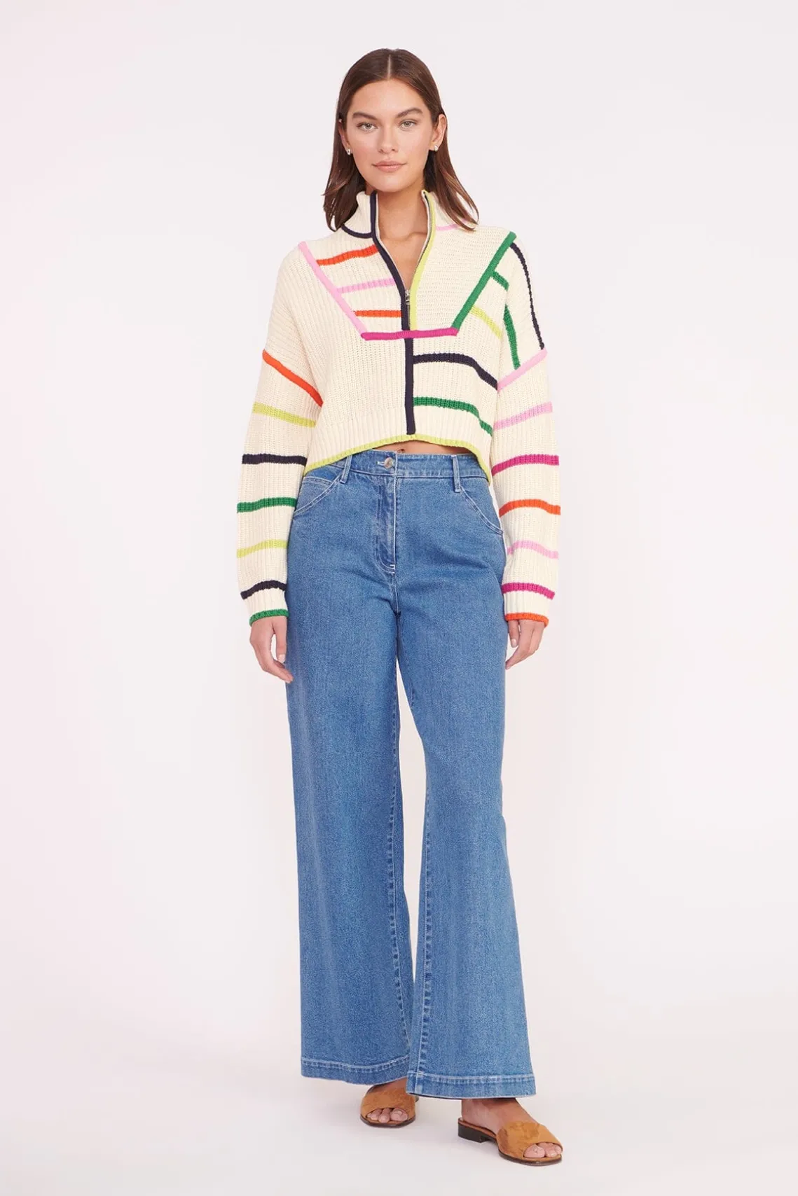 CROPPED HAMPTON SWEATER CREAM RAINBOW MULTI