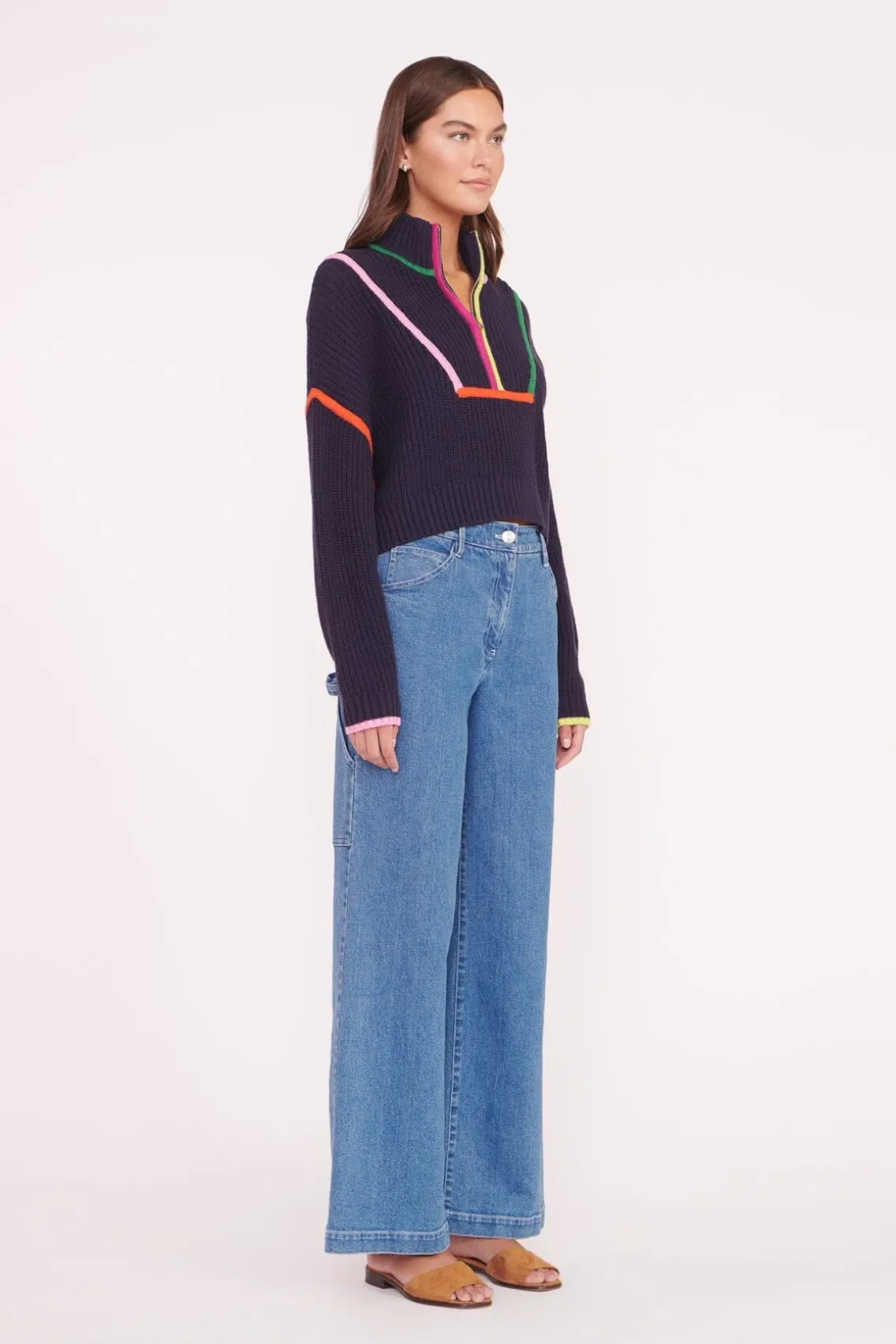CROPPED HAMPTON SWEATER NAVY MULTI