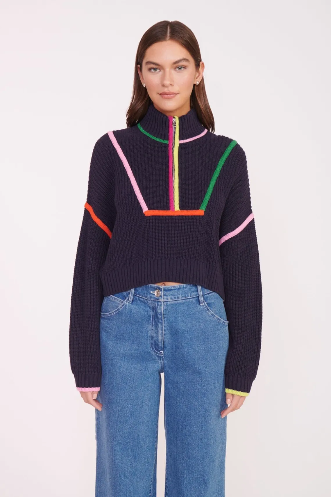 CROPPED HAMPTON SWEATER NAVY MULTI