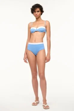 DEVON HIGH RISE BIKINI BOTTOM AZURE WHITE