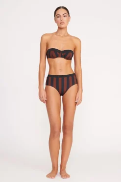 DEVON HIGH RISE BIKINI BOTTOM BLACK TAN SEASHORE STRIPE