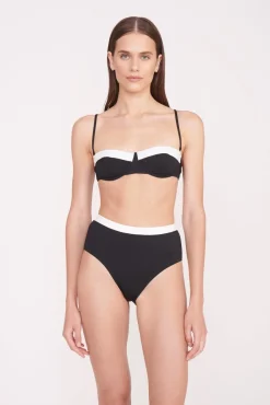 DEVON HIGH RISE BIKINI BOTTOM BLACK WHITE