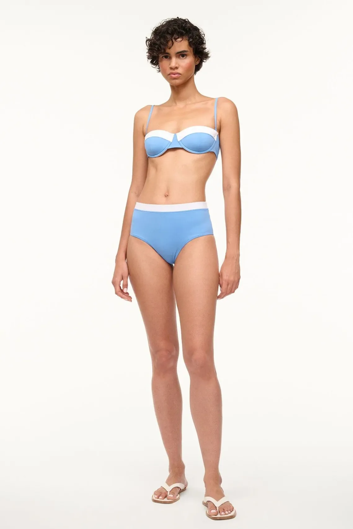 DEVON HIGH RISE BIKINI BOTTOM AZURE WHITE