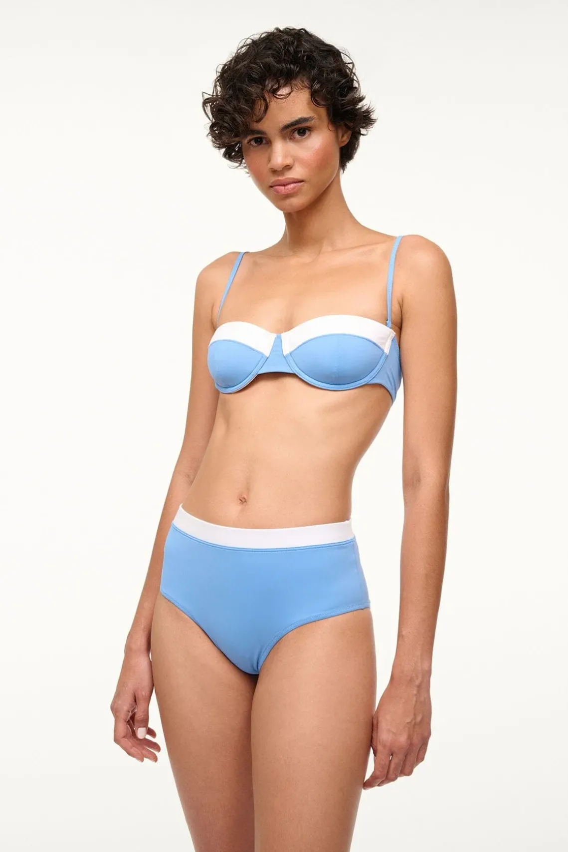 DEVON HIGH RISE BIKINI BOTTOM AZURE WHITE