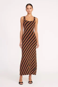 KATIE DRESS BLACK TAN SEASHORE STRIPE