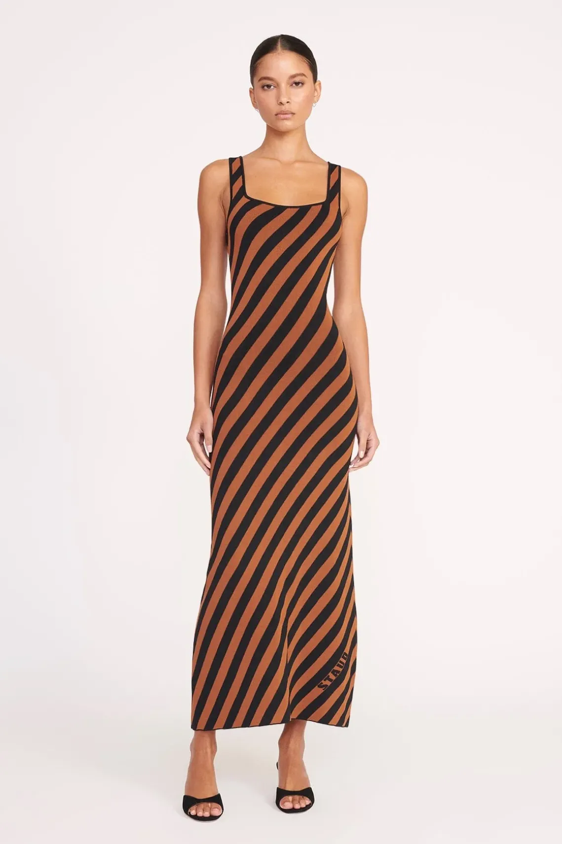 KATIE DRESS BLACK TAN SEASHORE STRIPE