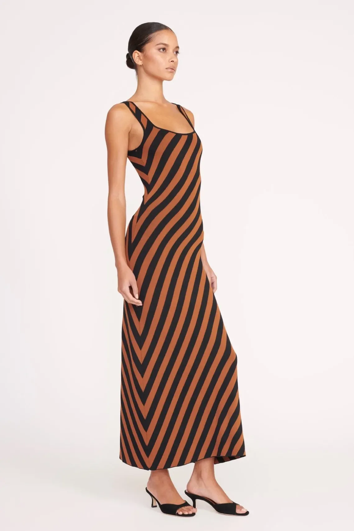 KATIE DRESS BLACK TAN SEASHORE STRIPE