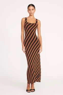 KATIE DRESS BLACK TAN SEASHORE STRIPE