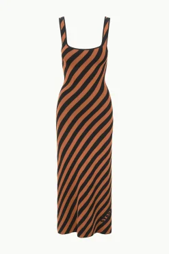 KATIE DRESS BLACK TAN SEASHORE STRIPE