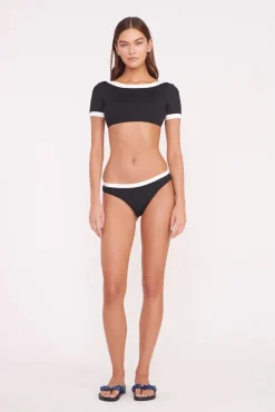 LILY SHORT SLEEVE BIKINI TOP  BLACK WHITE
