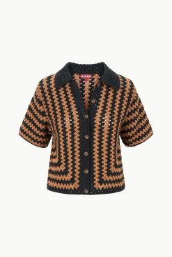 MABEL TOP  BLACK TAN SEASHORE STRIPE