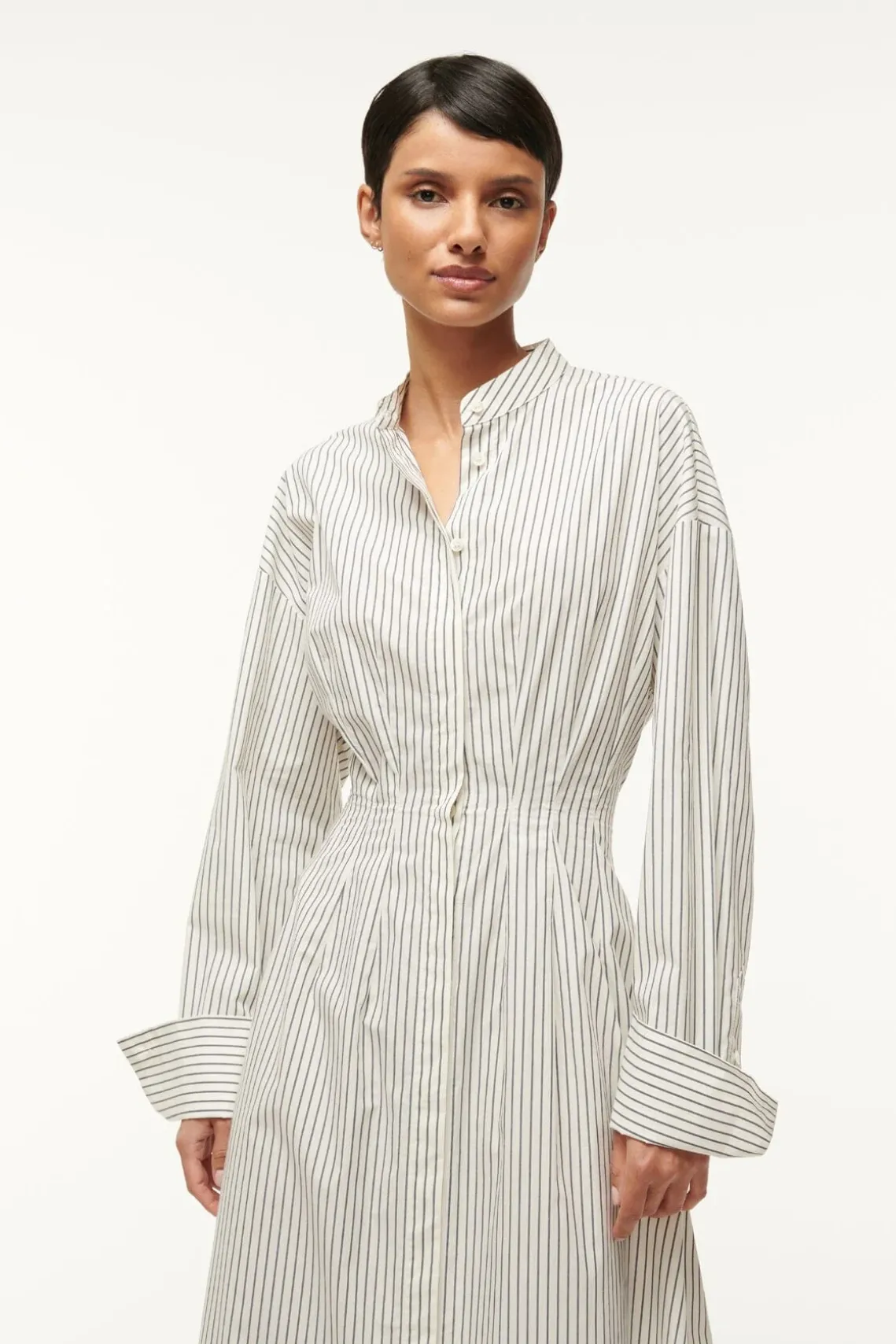 MIDI LORENZA DRESS IVORY MICRO STRIPE