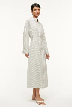 MIDI LORENZA DRESS IVORY MICRO STRIPE