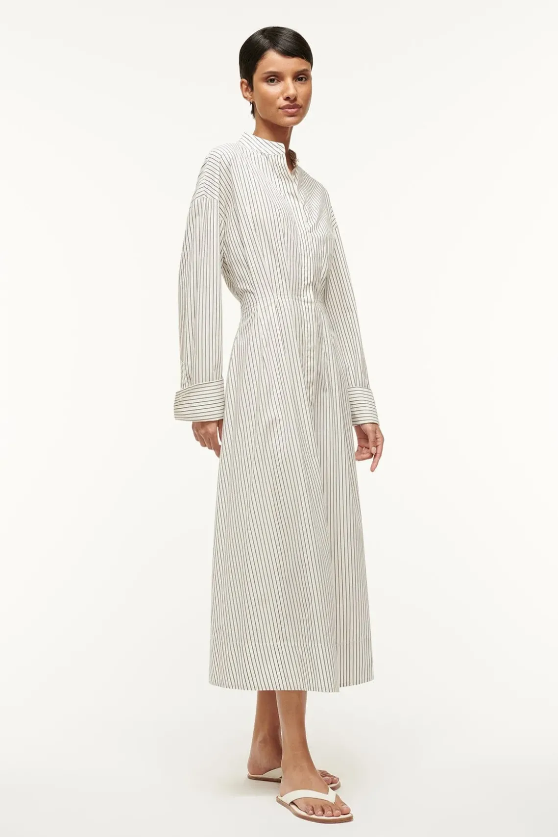 MIDI LORENZA DRESS IVORY MICRO STRIPE
