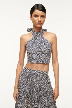 SMOCKED KAI TOP  NAVY MOSAIC