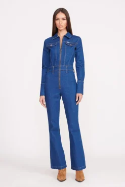 STAUD + WRANGLER THE BODY JUMPSUIT DARK RINSE