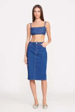 STAUD + WRANGLER THE PENCIL SKIRT DARK RINSE