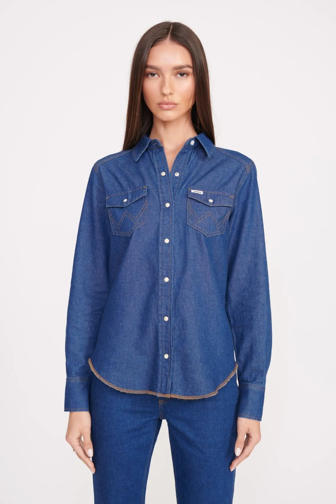 STAUD + WRANGLER THE WESTERN SHIRT DARK RINSE