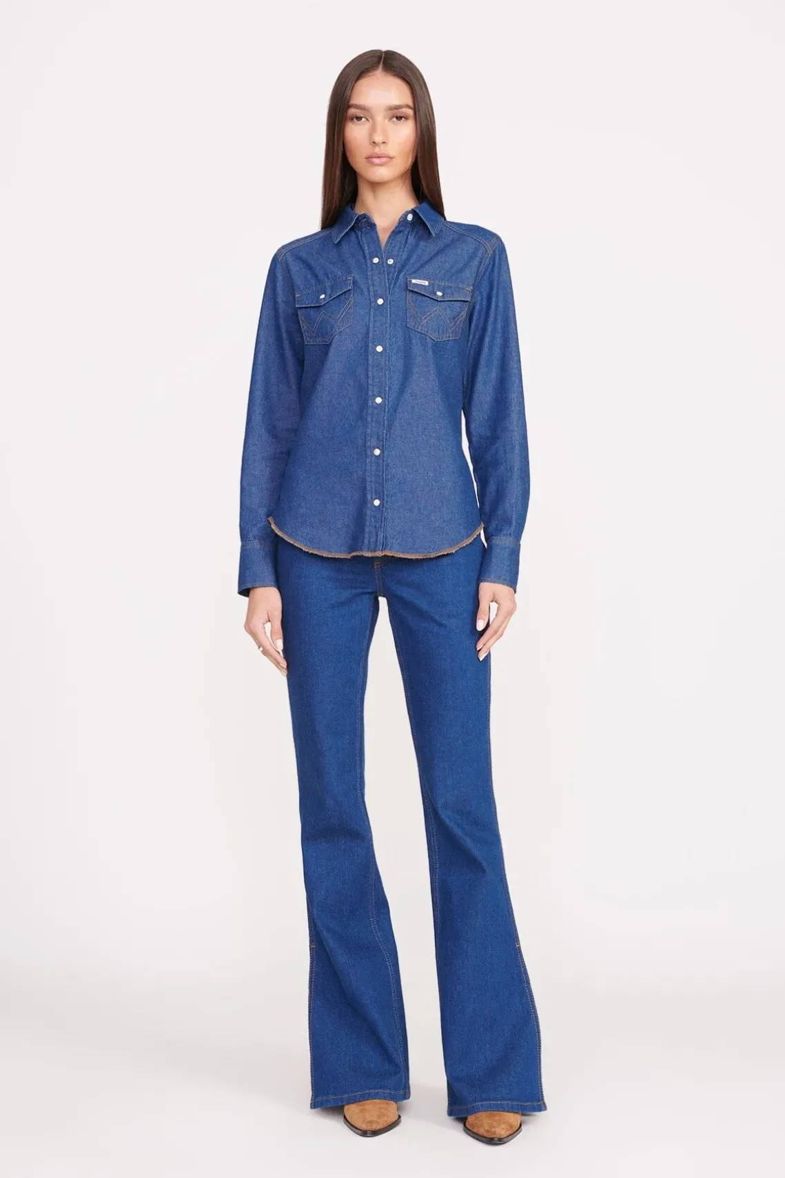 STAUD + WRANGLER THE WESTERN SHIRT DARK RINSE