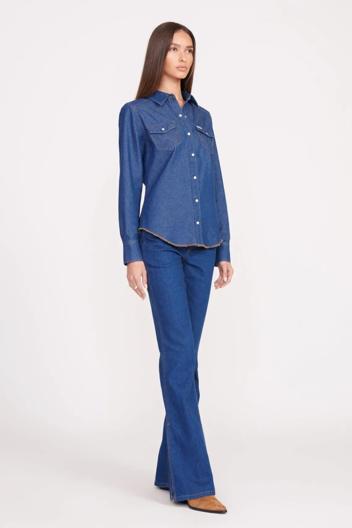 STAUD + WRANGLER THE WESTERN SHIRT DARK RINSE